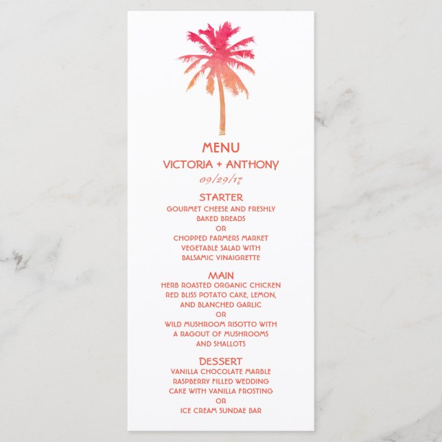 Menu Tropical Sunset Palm Tree Beach (Frente)