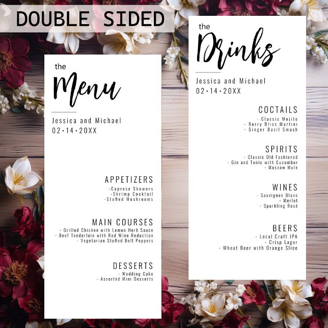 Menu 💍 Tudo em um menu e menu BebidasElegante Min (All in one Menu & Drinks minimalist Elegant menu card.)