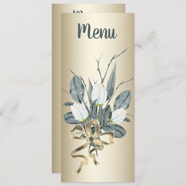 Menu Tulipas brancas com Recepção de casamento Dourada (Frente/Verso)
