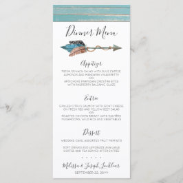 Menu Turquesa Rústica em Madeira Boho Cardápio de Janta