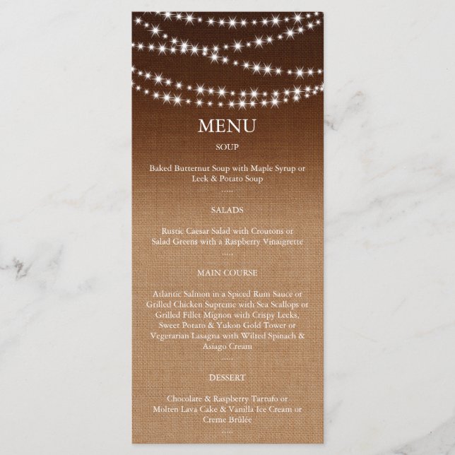 Menu Twinkle LIghts no Burlap Sombreado (Frente)