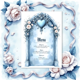 Menu Um arco azul claro-ornamentado com sotaques florai