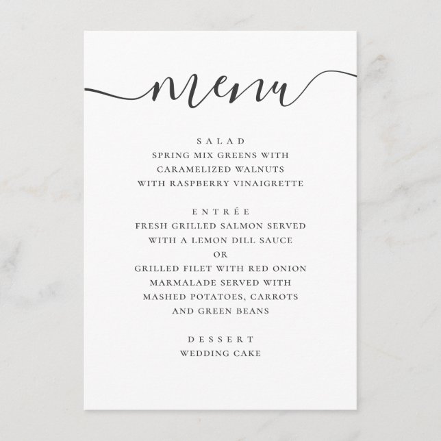 Menu Um casamento simples moderno. Script preto e branc (Frente)