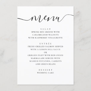 Menu Um casamento simples moderno. Script preto e branc