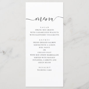Menu Um casamento simples moderno. Script preto e branc
