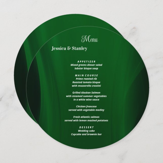 Menu Um casamento verde simples e elegante do Emerald (Frente/Verso)