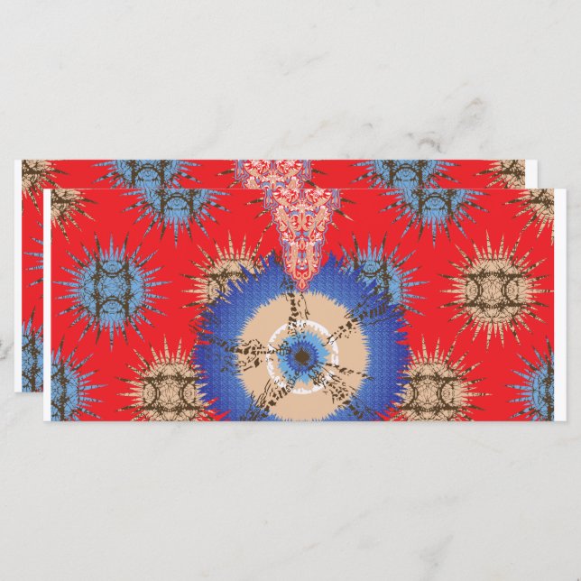 Menu um design de um fundo vermelho com um círculo azul (Frente/Verso)