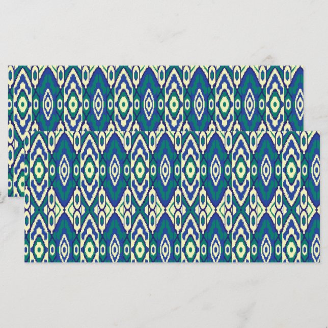 Menu um padrão azul e verde com um fundo branco (Frente/Verso)