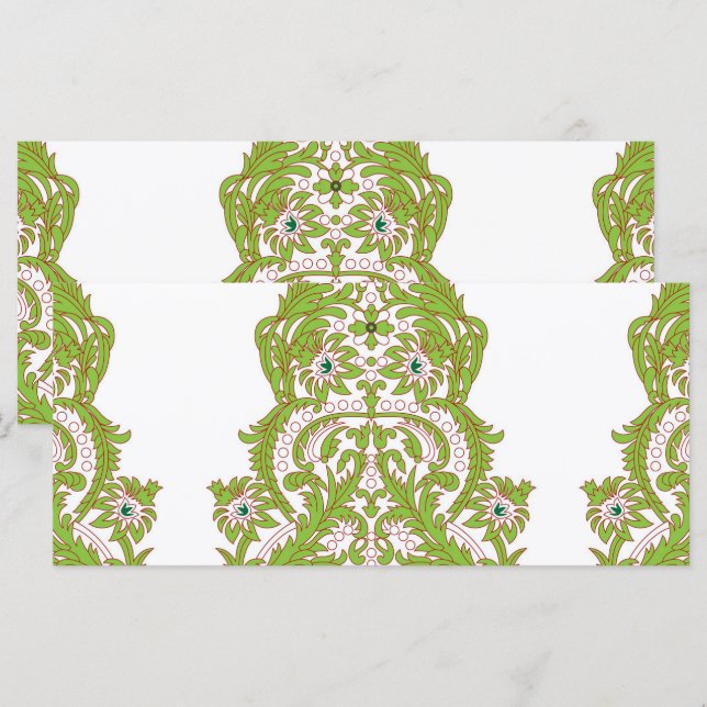 Menu um papel de parede verde e branco com desenhos orn (Frente/Verso)