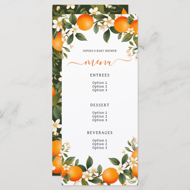 Menu Um pequeno Chá de fraldas está no caminho da tange (Frente/Verso)