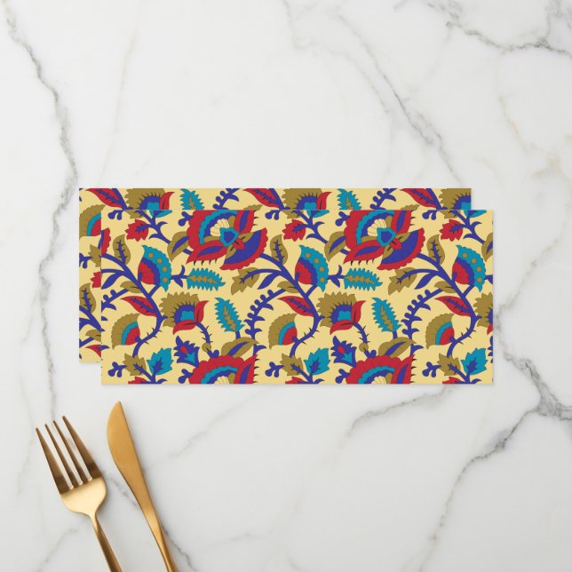 Menu Uma peça de arte têxtil vibrante com vermelho arro (Frente/Verso In Situ)