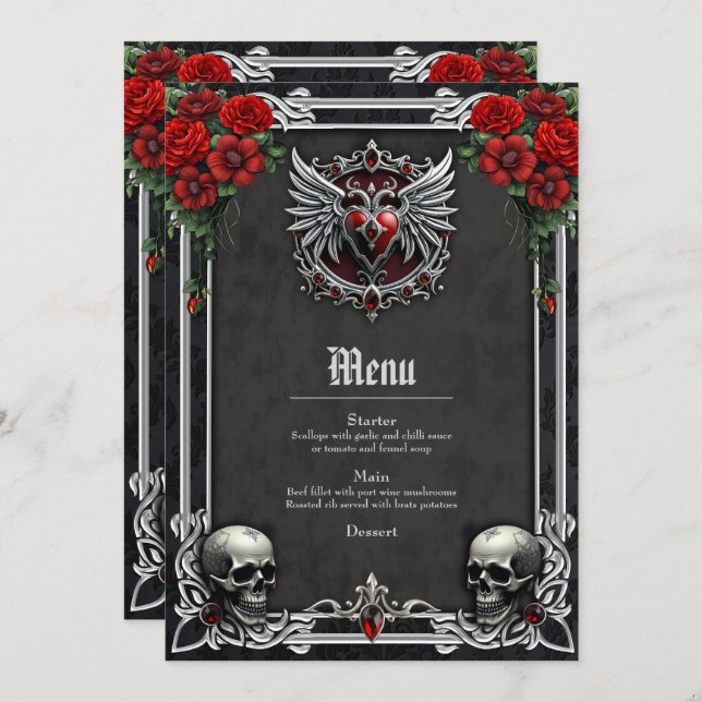 Menu Uma simbiose gótica, cabelos elegantes e crânios (Frente/Verso)
