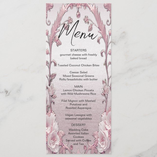 Menu Único de Casamento Floral Rosa (Frente)