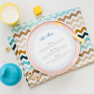 Menu Urso de Gingham Azul Churrasco de Bebê Neutro
