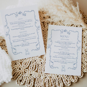 Menu Urso de pelúcia moldura elegante vintage Toile de 