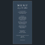 Menu Vamos Azul Elegante no Casamento da Calliografia<br><div class="desc">Um moderno e elegante menu janto náutico azul-escuro do casamento chinês minimalista. Que apresenta modelo design de chic de fundo sólido azul marinho e tipografia branca. E o vamos comem palavras na elegante caligrafia branca-chica. Pegue-o e faça seu menu de casamento chique e elegante.</div>