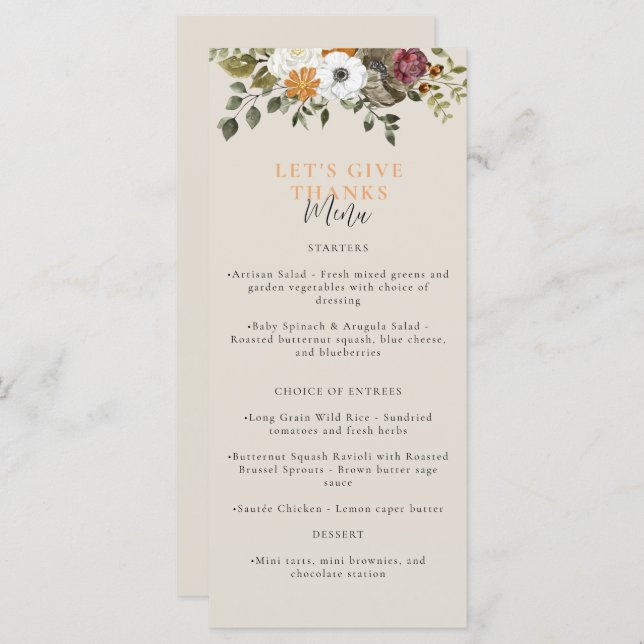 Menu Vamos Dar aos Obrigados Aquarela Feira de Ação de  (Frente/Verso)