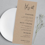 Menu Vamos Rustic Kraft Style Eat Script Simple Casamen<br><div class="desc">Este cardápio de casamento com texto personalizado e roteiro moderno faria uma maravilhosa adição à sua festa! Altere facilmente o texto clicando na opção "personalizar este modelo".</div>