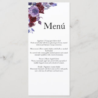 Menu Velvet Bloom Burgundy & Lavender Floral Wedding