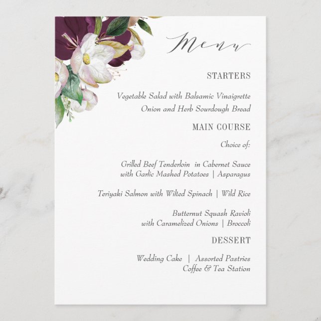 Menu Velvet Magnolia Typografia Casamento ou Janto (Frente)