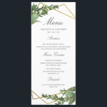 Menu Verde Botânico e Casamento Geométrico Dourado<br><div class="desc">Este cartão de cardápio é a adição perfeita ao seu básico de casamento! Este design apresenta um verde botânico de cor aquática e uma estrutura geométrica de folha de ouro falso com um na moda e uma tipografia moderna com opções de "Menu" e comida. Esta carta se reverte para um...</div>
