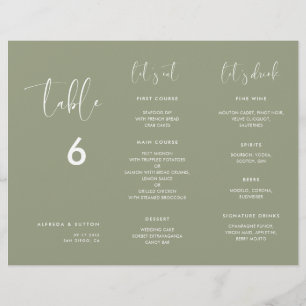 Menu Verde do Sage Elegante e número da tabela tri