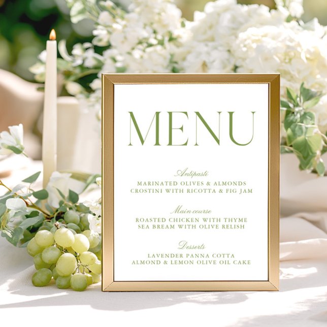 Menu Verde e Branco do Sage Moderno (Modern Sage Green & White Menu)