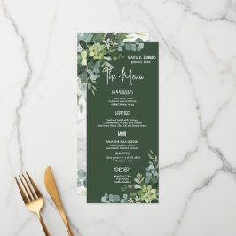 Menu Verde Elegante Aquarela Floral Mínimo