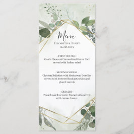 Menu Verdura boho dourado geométrico casamento aquarela