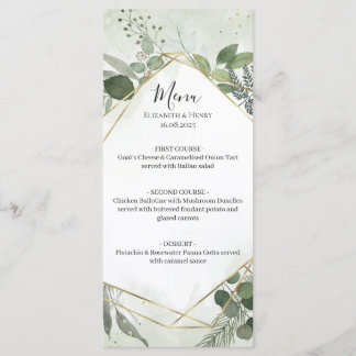 Menu Verdura boho dourado geométrico casamento aquarela