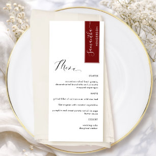 Menu Vermelho Borgonha Personalizado com Nome de Convid