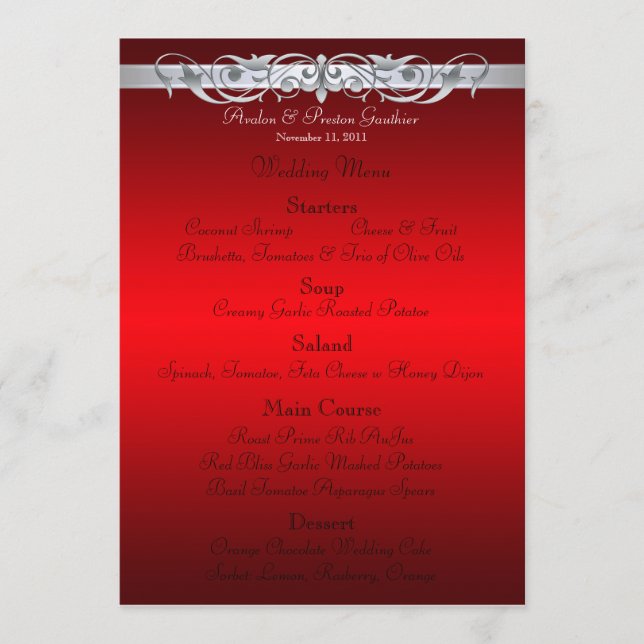 Menu vermelho do casamento da grã-duquesa rolo (Frente)