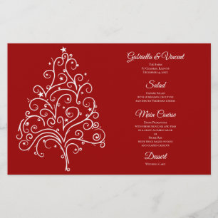 Menu vermelho do casamento no inverno da árvore d
