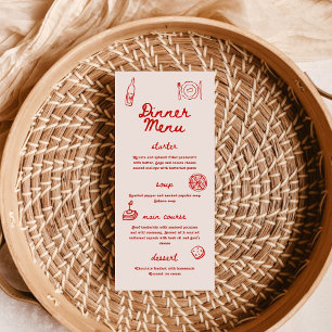 Menu Vermelho e Rosa Retro Ilustrado Jantar Casamento