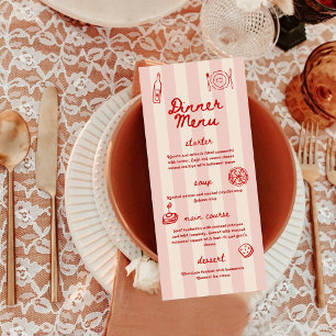 Menu Vermelho e Rosa Retro Ilustrado Jantar de Casame