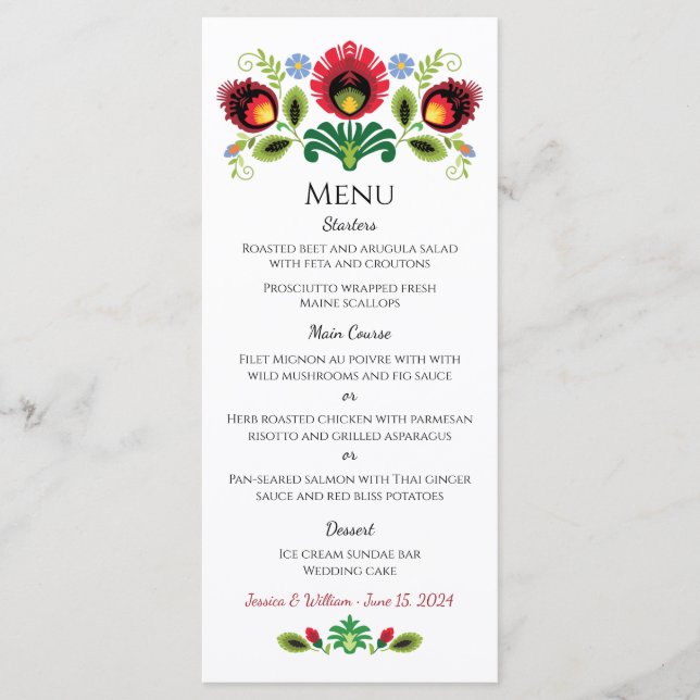 Menu Vermelho Polonês Folhas (Frente)