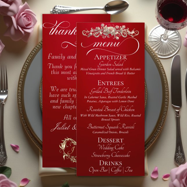 Menu Vermelho - Rosas, Coração & Obrigado (Criador carregado)