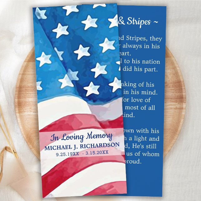 Menu Veterano Funeral Prayer Bookmark American Flag Car (Criador carregado)