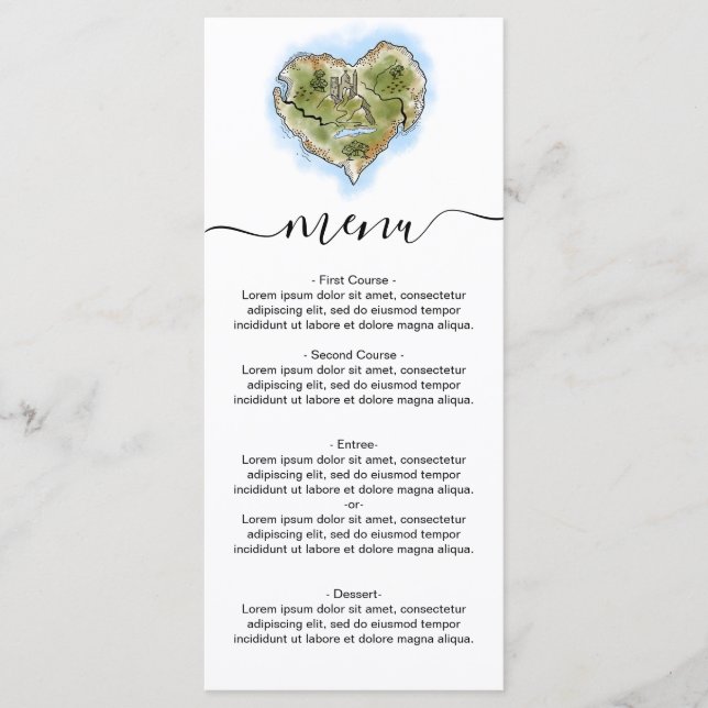 Menu Viagem de Mapa de Casamento de Destino Ilustrado Ú (Frente)