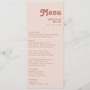 Menu Vibes de Retro Simples Janto de Casamento Rosa E