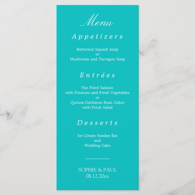 Menu Vibrant Aqua Wedding (Frente)
