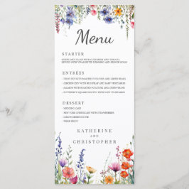 Menu Vibrant Watercolor Wildflowers Elegant Wedding