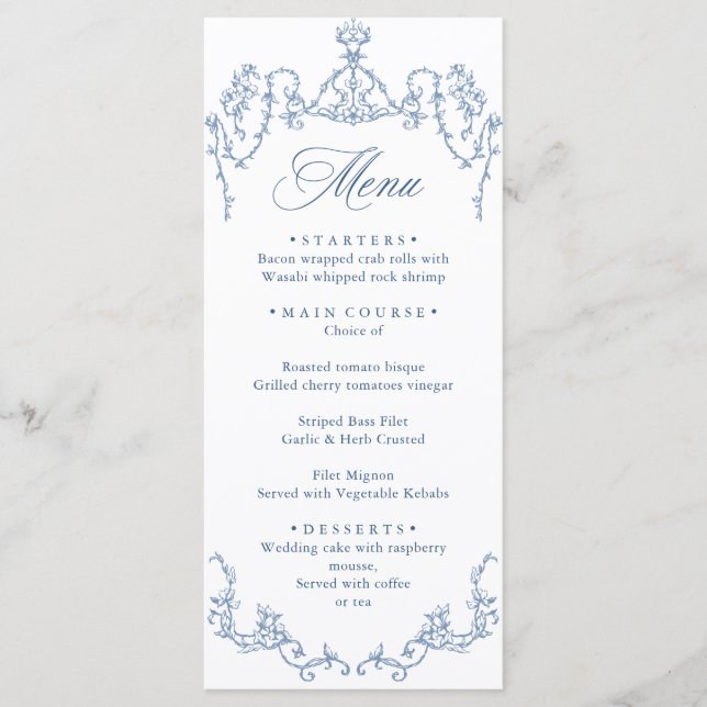 Menu Victorian Ornate Grace Floral Dusty Blue Wedding (Frente)