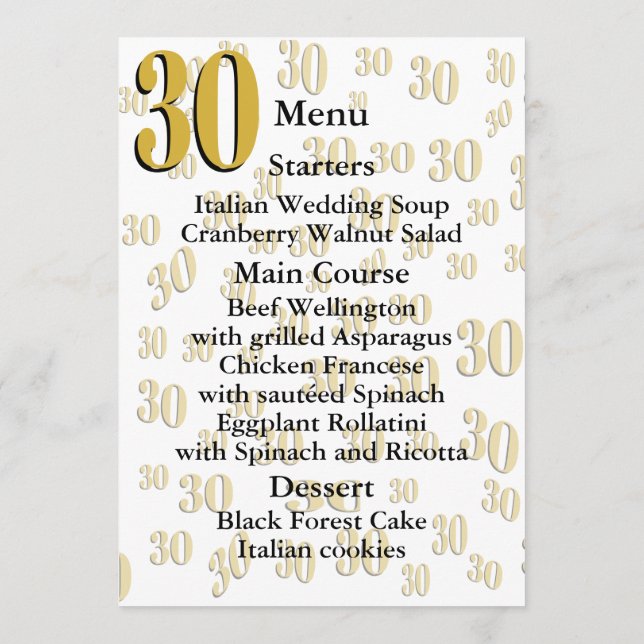 Menu Vintage 1996 Milestone 30th Birthday   (Verso)