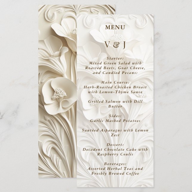 Menu Vintage Art Nouveau Floral Wedding (Frente/Verso)