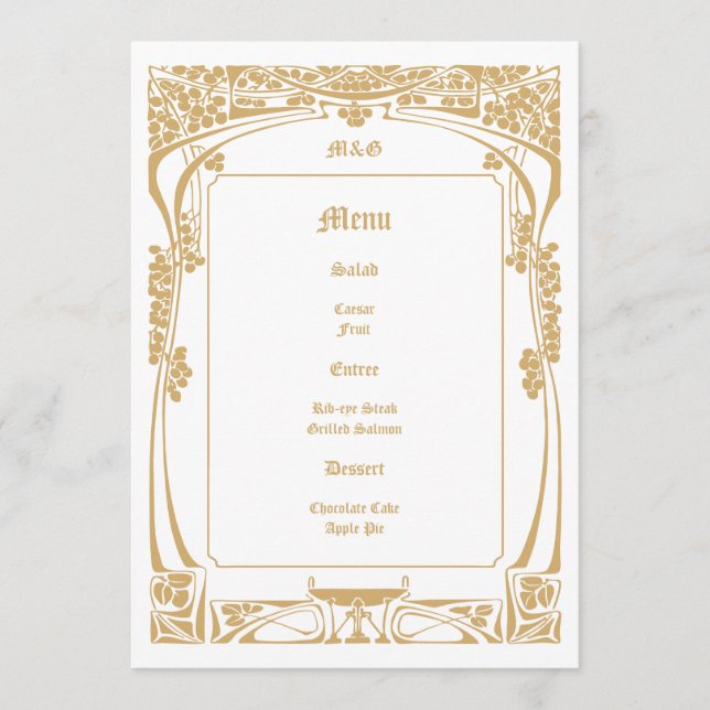 Menu Vintage Art Nouveau Style Wedding (Frente)