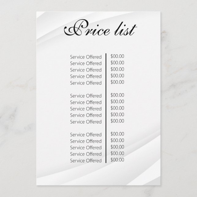 Menu Vintage Beauty Salon Price List (Frente)