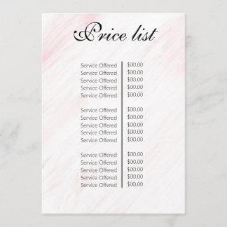 Menu Vintage Beauty Salon Price List