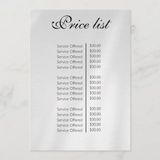 Menu Vintage Beauty Salon Price List