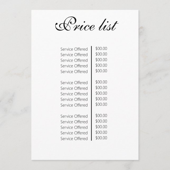 Menu Vintage Beauty Salon Price List (Frente)